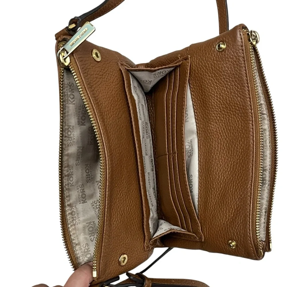 Michael Kors Brown Pebbled Leather Small Crossbody Bag